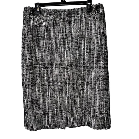 Carolina Herrera Wool Blend Tweed Skirt size 12 Silk Lining Black White - Picture 1 of 7